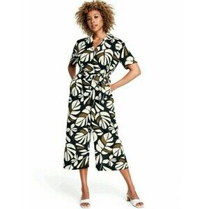 Tabitha Brown x Target Wide Leg Crop Jumpsuit | Cream/Black/Brown Palm Print | M